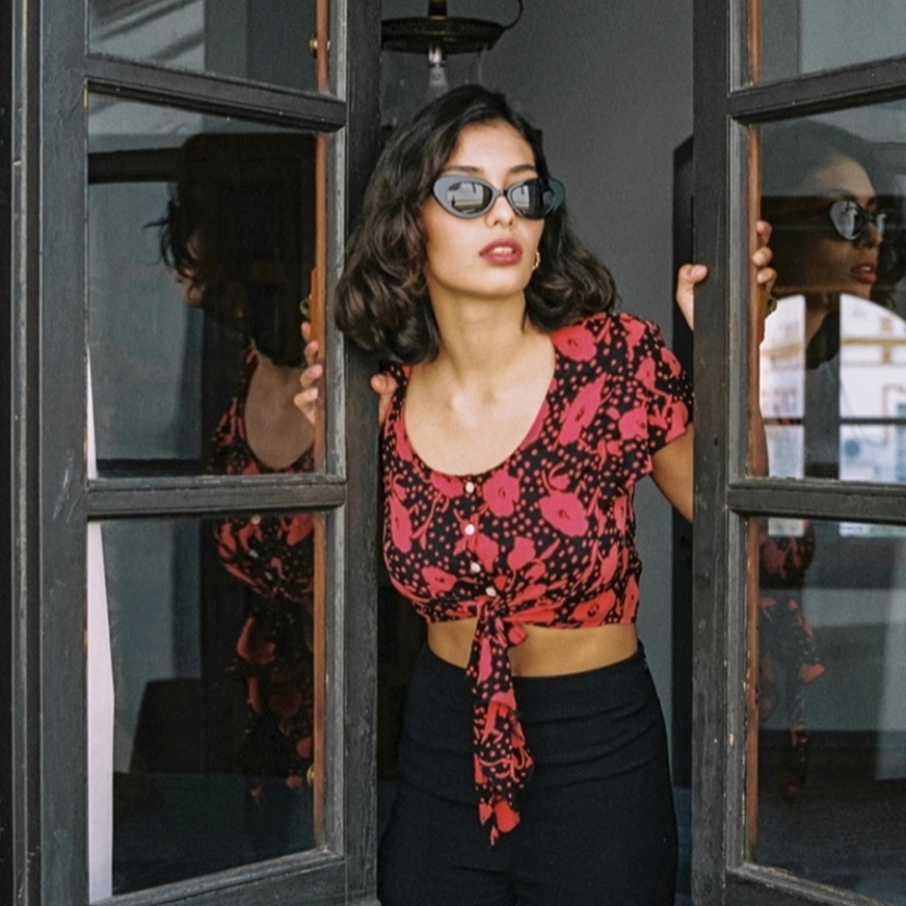 Rouje Red and Black Floral Blouse